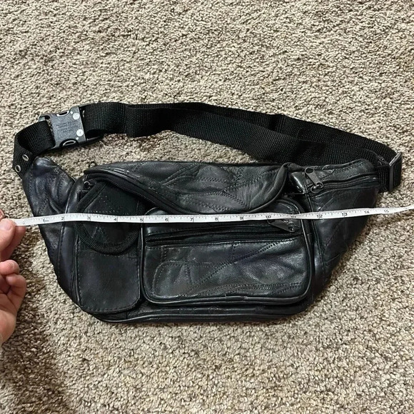 Vintage Soft Leather Fanny Pack Waist Boho Crossbody Patchwork Black Belt Bag 90 - Picture 7 of 16